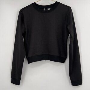 The Set Black Long Sleeve Cropped Top with Back Zipper – Size S